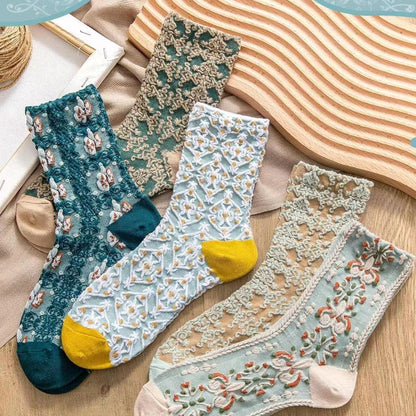 Encanto Retro: Conjunto de 5 Pares de Calcetines para Mujer